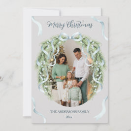 Cartão De Festividades Elegant Christmas Wreath Bow Photo Custom