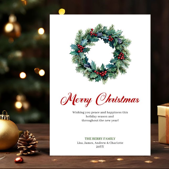 Cartão De Festividades Elegant Christmas Wreath Minimalist Holiday Card (Elegant Christmas Wreath Minimalist Holiday Card)