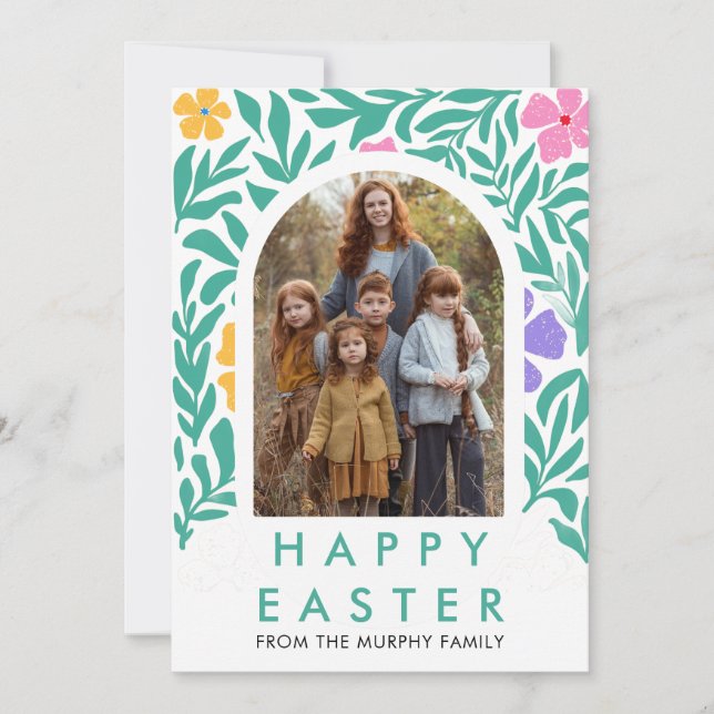 Cartão De Festividades Elegant Colorful Arch Floral Easter Family Photo (Frente)