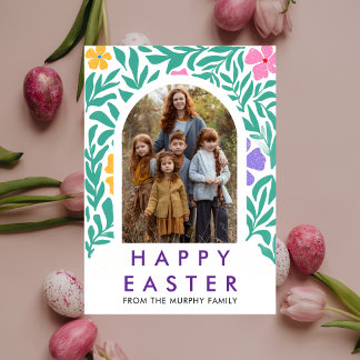 Cartão De Festividades Elegant Colorful Arch Floral Easter Family Photo