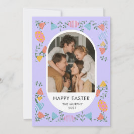 Cartão De Festividades Elegant Colorful Oval Floral Easter Family Photo