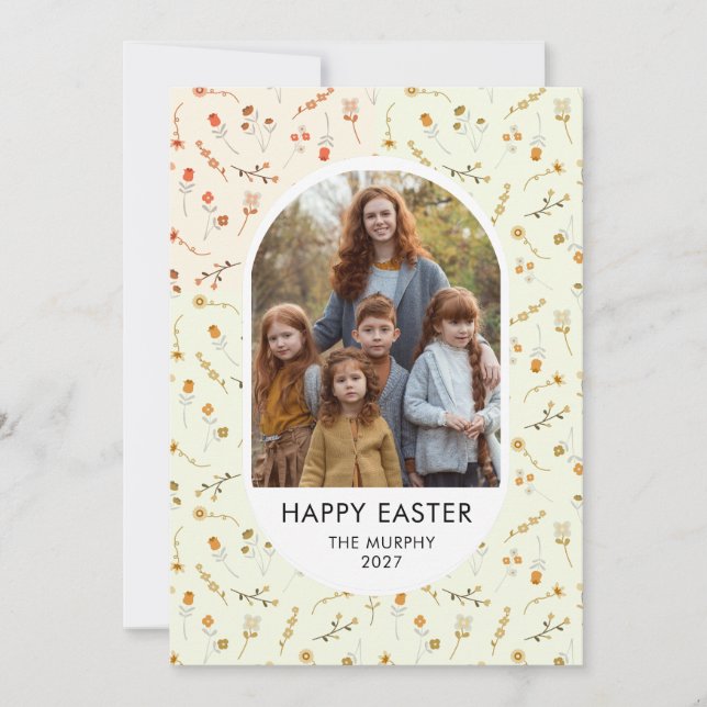 Cartão De Festividades Elegant Colorful Oval Floral Easter Family Photo (Frente)