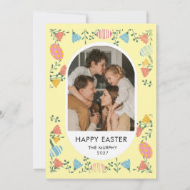 Cartão De Festividades Elegant Colorful Oval Floral Easter Family Photo