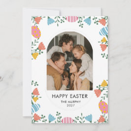 Cartão De Festividades Elegant Colorful Oval Floral Easter Family Photo