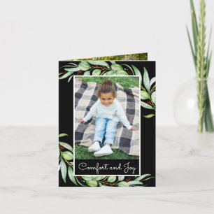 Cartão De Festividades Elegant Comfort & Joy Greenery Photo Christmas