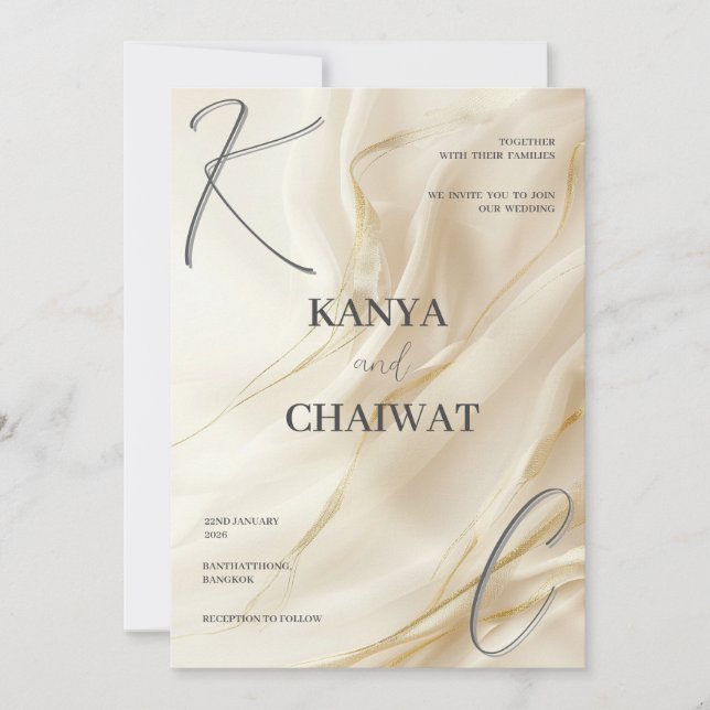 Cartão De Festividades Elegant Cream Gold Wedding Invitation | Minimalist (Frente)