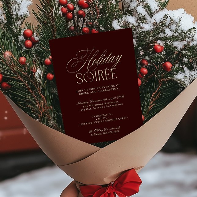 Cartão De Festividades Elegant Dark Red Holiday Dinner Party Invitation (Elegant Dark Red Holiday Dinner Party Invitation)