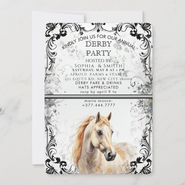 Cartão De Festividades Elegant Derby Party Invitation With Horse Illustra (Frente)