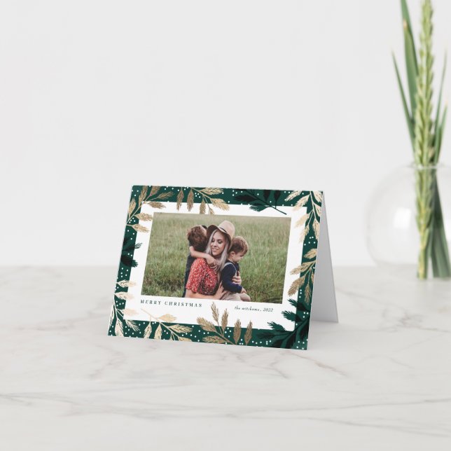 Cartão De Festividades Elegant Dourado Branches 3 Foto Natal (Frente)