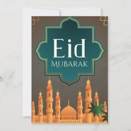 Cartão De Festividades Elegant Eid Mubarak Mosque Skyline Art