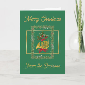 Cartão De Festividades Elegant French Horn Christmas Green