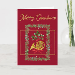 Cartão De Festividades Elegant French Horn Christmas Maroon