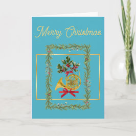 Cartão De Festividades Elegant French Horn Christmas Turquoise