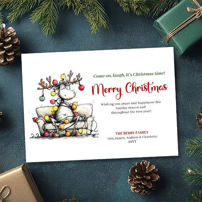 Cartão De Festividades Elegant Funny Reindeer Christmas Greeting Card (Elegant Funny Reindeer Christmas Greeting Card)