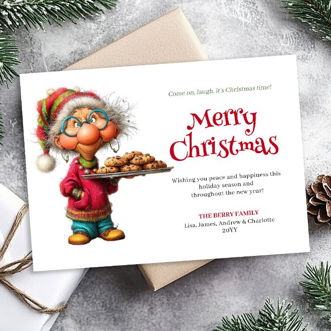 Cartão De Festividades Elegant Funny Woman Comic Christmas Editable Card (Elegant Funny Woman Comic Christmas Editable Greeting Card

)