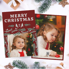 Cartão De Festividades Elegant Garland Border Duas Fotografias