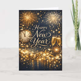 Cartão De Festividades Elegant Gold Fireworks Midnight Happy New Year