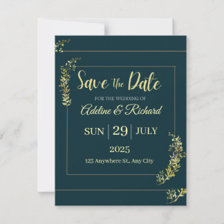Cartão De Festividades Elegant Gold Floral Save The Date Card 