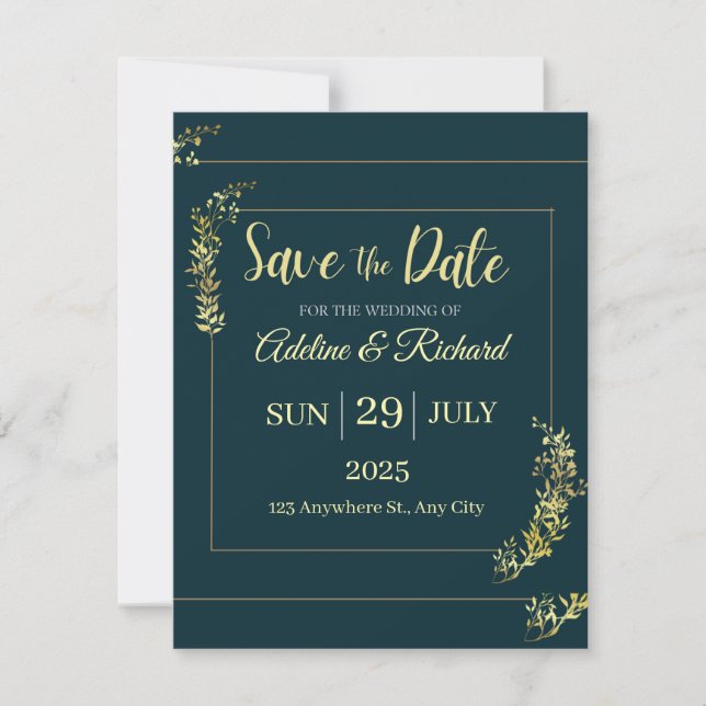 Cartão De Festividades Elegant Gold Floral Save The Date Card  (Frente)