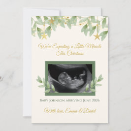 Cartão De Festividades Elegant Gold Greenery Christmas Baby Announcement