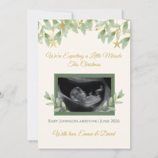 Cartão De Festividades Elegant Gold Greenery Christmas Baby Announcement