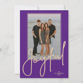Cartão De Festividades Elegant Gold JOYFUL Script Purple Photo Christmas