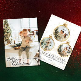 Cartão De Festividades Elegant Gold Ornament 4 Photo Christmas Card