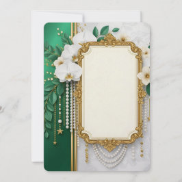 Cartão De Festividades Elegant Gold Ornate Frame with White Orchids & Pea