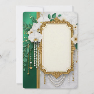 Cartão De Festividades Elegant Gold Ornate Frame with White Orchids & Pea