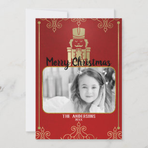 Cartão De Festividades Elegant Gold & Red Nutcracker Holiday Photo Card