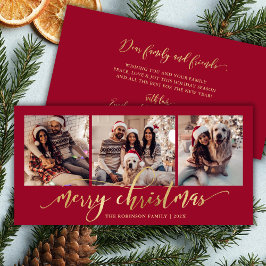 Cartão De Festividades Elegant Gold Script Red 3 Photo Collage Christmas