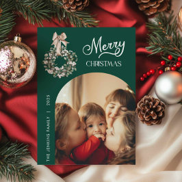 Cartão De Festividades Elegant Green Christmas Arch Photo Card