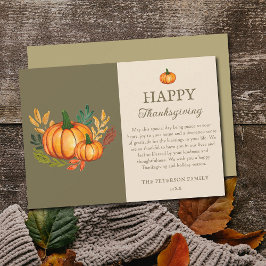Cartão De Festividades Elegant Green Fall Pumpkin Happy Thanksgiving Card