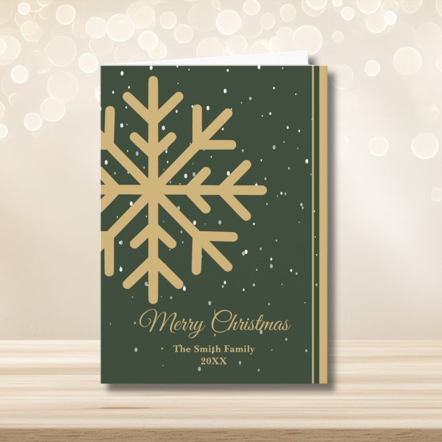Cartão De Festividades Elegant Green Merry Christmas Snowflake Folded (Criador carregado)