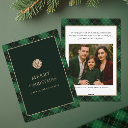 Cartão De Festividades Elegant Green Plaid Merry Christmas Photo