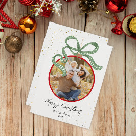 Cartão De Festividades Elegant Green Ribbon Photo Christmas Card