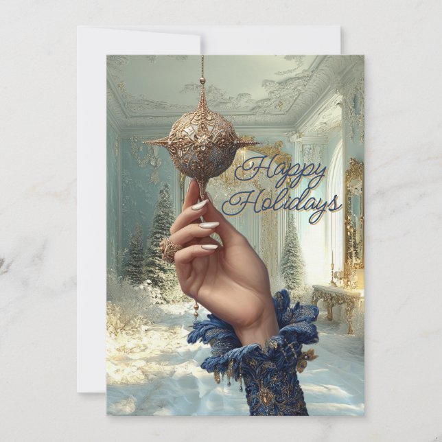 Cartão De Festividades Elegant Hand & Ornament Holiday Card (Frente)