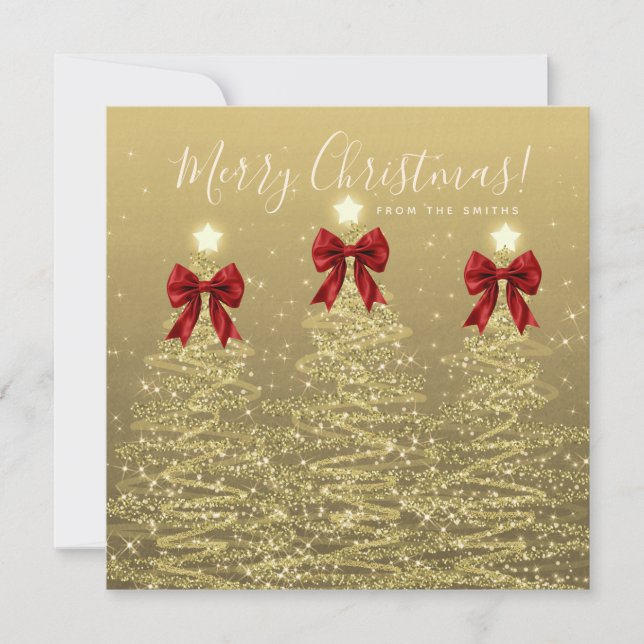 Cartão De Festividades Elegant Holiday Gold Red Christmas Trees Greeting  (Frente)