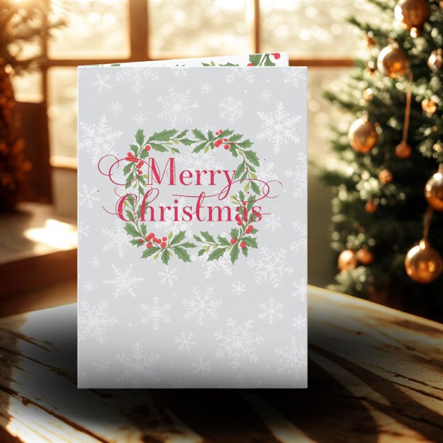 Cartão De Festividades Elegant Holly Wreath Merry Christmas  (Criador carregado)