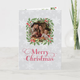 Cartão De Festividades Elegant Holly Wreath Merry Christmas Photo