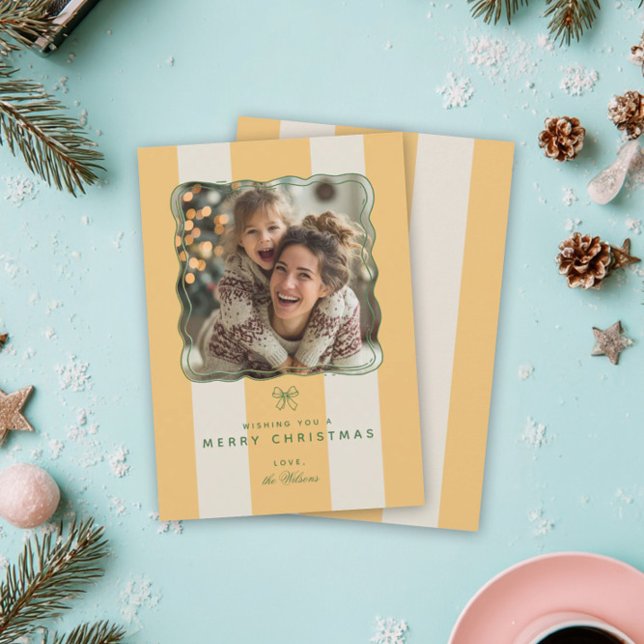 Cartão De Festividades Elegant Joyful Stripe Happy Family Photo Christmas (Criador carregado)