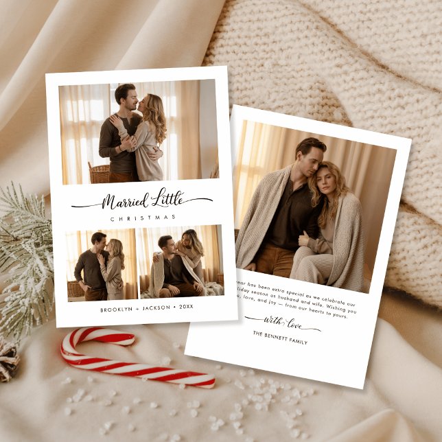 Cartão De Festividades Elegant Just Married Little Christmas Photo (Criador carregado)