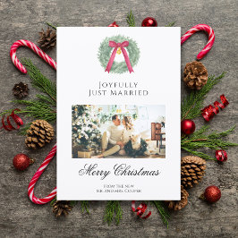 Cartão De Festividades Elegant Just Married Newlywed Christmas Photo Card