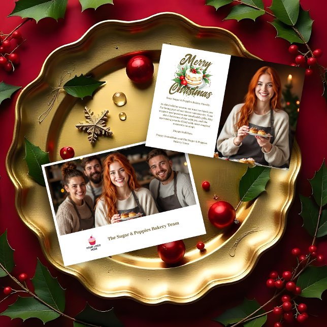 Cartão De Festividades Elegant & Lovely Christmas Cake 2 Photos Business  (Elegant & Lovely Christmas Cake 2 Photos Business Holidays Cards.)