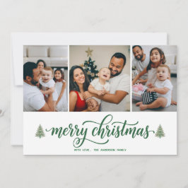 Cartão De Festividades Elegant Merry Christmas Family 3 Photos Flat Card