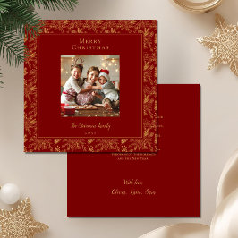 Cartão De Festividades Elegant Merry Christmas Red Faux Gold Photo
