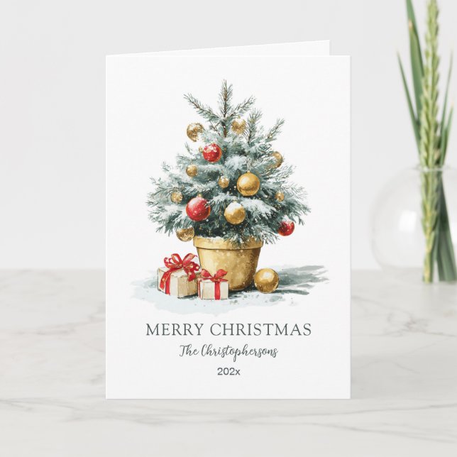 Cartão De Festividades Elegant Merry Christmas Tree Card (Frente)