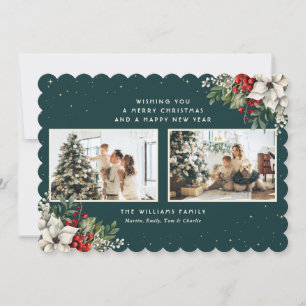 Cartão De Festividades Elegant Midnight Green Winter Botanicals 2 Foto