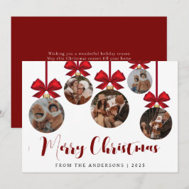 Cartão De Festividades Elegant Modern Christmas Family 5 Ornament Photo