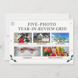 Cartão De Festividades Elegant Modern Five Photo Year in Review Grid
